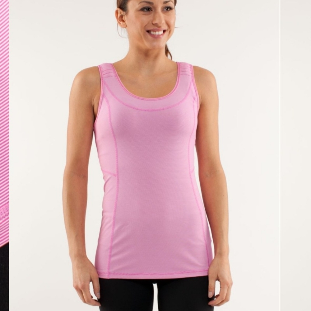 Lululemon Run: Stay On Course Paris Pink White Microstripe Tank